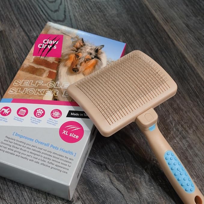 Pet Slicker Brush for Large Dogs, Plastic Handle, Gently Remove Tangled and Mats Hair, Pet Grooming Brush Tool, Sheepskin Wool Carders (5" Pad Quick Cleaning)