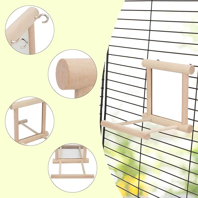 Hypeety Bird Parrot Mirror Toy Swing Hanging with Perch for Parrot Parakeet Budgies Cockatiel Conure Finch Lovebird (D)