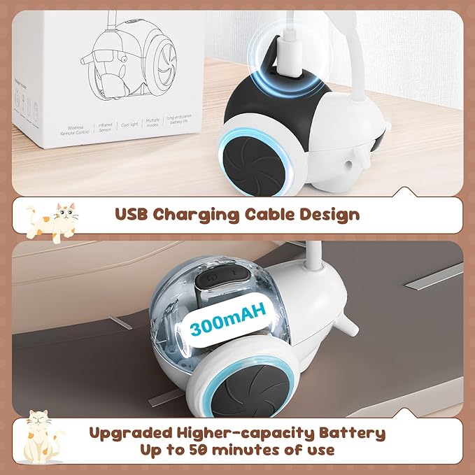 SlowTon Cat Interactive Toy for Indoor Cats - Remote Control Automatic Smart Moving Cats Toys with 2 Modes, Rechargeable Kitten Feather Toys for All Breeds of Bored Cat(Black)