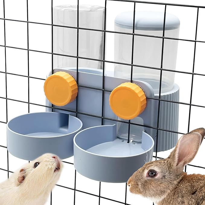 kathson Automatic Rabbit Food and Water Dispenser for Cage, Auto Gravity Bunny Feeder and Water Set Hanging Small Animal Feeding & Watering Supplies for Guinea Pig Ferret Puppy Kitten (Blue)