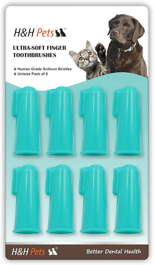 H&H Pets Dog Finger Toothbrushes - Professional Pet Finger Dental Brush Set for Dogs Puppies Cats, Soft Bristles, Size Small 4 Count-Silicon