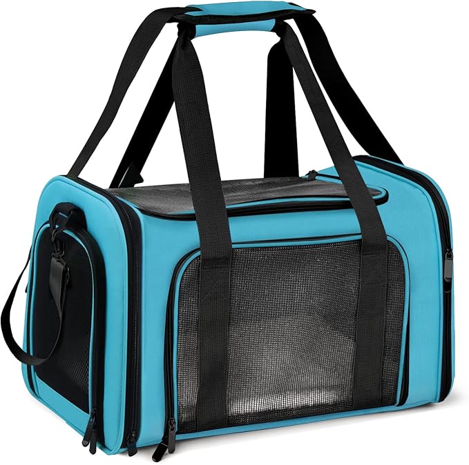 Pet Carrier for Small Medium Cats Puppies up to 15 Lbs, Airline Approved Small Dog Travel Puppy Carrier Soft Sided, Collapsible - Blue