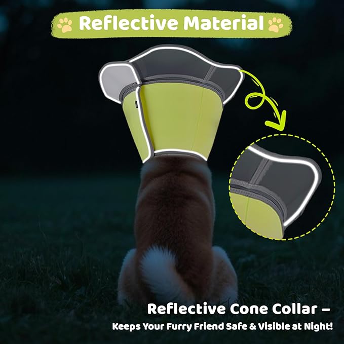 Soft Dog Cone Collar After Surgery Recovery,Adjustable E-Collar with Removable Shield,Lightweight,Breathable Anti-Licking Protective Cone for Large,Medium,Small Pets (Neon Green, L (Neck:15.5''-19''))