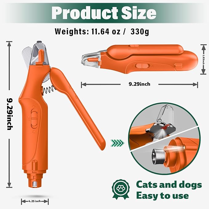 2-in-1 Cat Nail Clippers & Dog Nail Clippers Trimmers for Large Medium Small Dogs Cats Claw Trimmer Quick Sensor and Safety Guard USB Rechargeable with 2 LED Lights Dogs Nail Trimmer