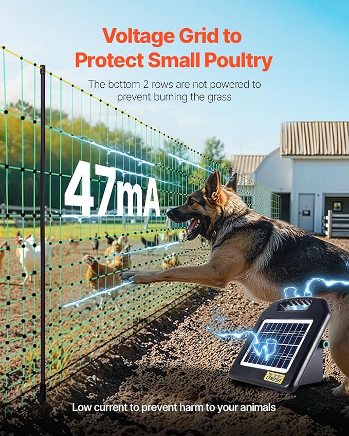 VEVOR Electric Fence Netting, 48" H x 100' L, PE Net Fencing Kit with Posts & Double-Spiked Stakes, Utility Portable Mesh for Chickens, Ducks, Geese, Rabbits, Used in Backyards, Farms, and Ranches