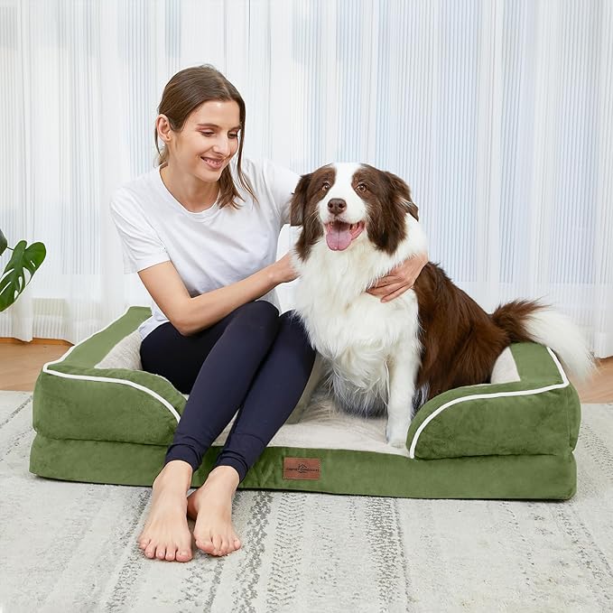 Comfort Expression Medium Dog Beds Waterproof Orthopedic Foam Dog Sofa Beds for Medium Large Dogs Comfy Pet Bed with Washable Removable Cover & Non-Slip Bottom(Medium,Light Green)