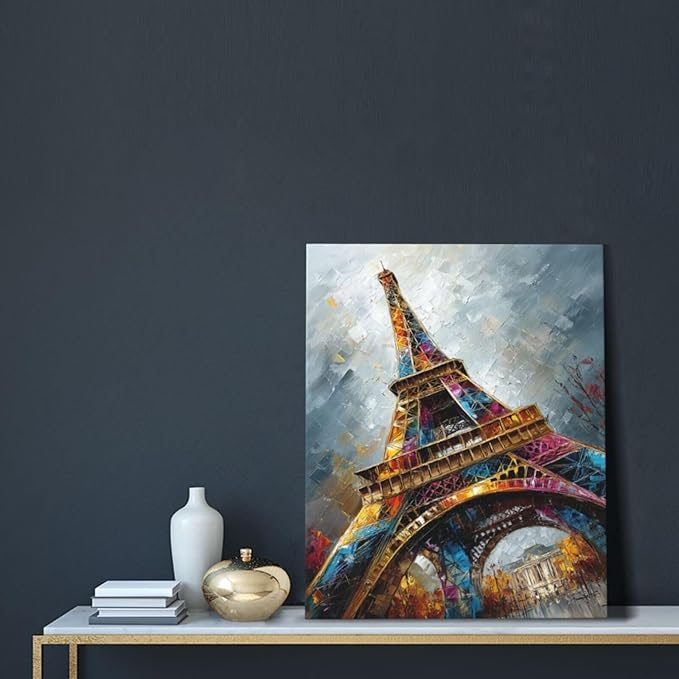 Paris Eiffel Tower Wall Art Paris Architecture Canvas Wall Decor Europe City Eiffel Tower Pictures Painting Print Artwork Framed Decorations Gifts for Living Room Bedroom Office 16"x20"