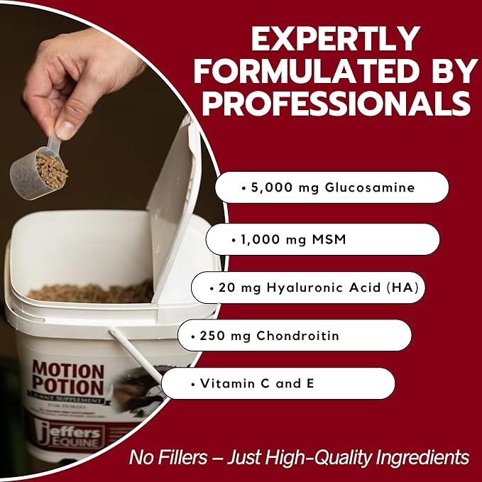 Jeffers Motion Potion Pellets Joint Supplement for Horses, 3.1lb- Glucosamine, MSM, Chondroitin, Hyaluronic Acid, & Vitamins. Daily Supplement for Safe, Easy to Feed, Fast Acting for Equine.