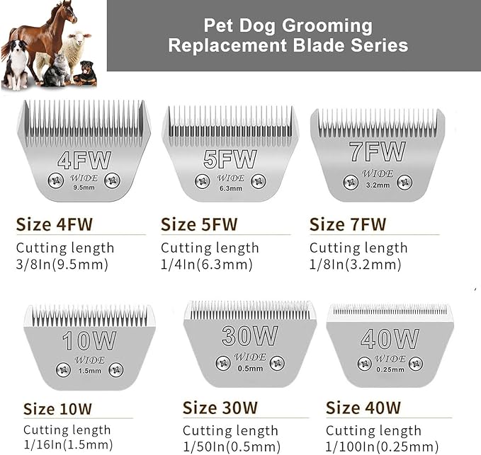 2PCS 10W Wide Blades for Dog Grooming Blades Compatible with Andis,Oster A5,Wahl km10 Dog Clippers, Detachable Dog Clipper Blade for Dog Cat Horse Animal,Size-#10W, 1/16-Inch Cut Length (1.5mm)