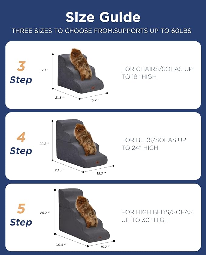 Beige Curved Dog Stairs Ramp for Small Dogs & Cats 17" H, 3-Step Dog Steps for Couch Sofa and Chair, Pet Stairs for Cats, Non-Slip Balanced Pet Steps