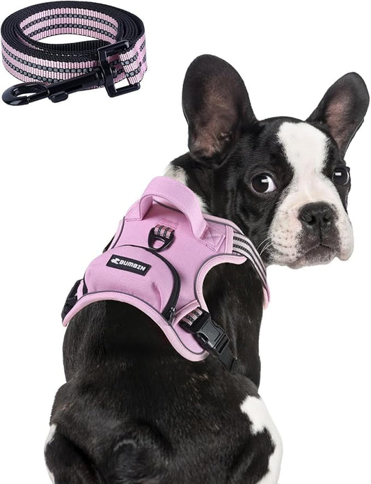 BUMBIN Dog Harness for Large Dogs, No Pull Adjustable No Choke Pet Vest with Dog Leash Fit Smart Reflective Pet Walking Harness for Training Easy Control Soft Handle Pink M