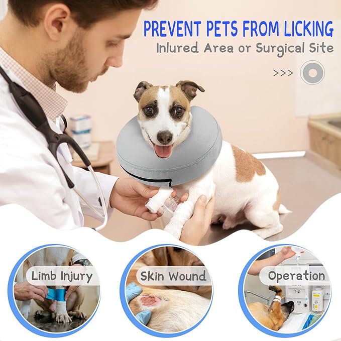 Supet Inflatable Dog Cone Collar for Large Medium Small Dogs, Soft Cone Collar for Dogs Cats, ECollar Doggie Neck Donut Dog Cone Alternative After Surgery
