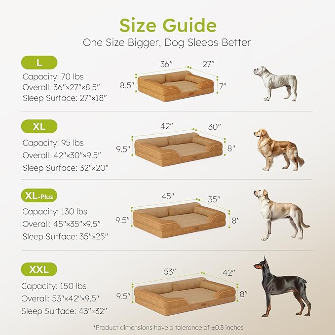 Dog Beds for Large Dogs, Orthopedic Dog Bed with Cooling Gel Memory Foam, Waterproof Large Pet Bed with Removable Washable Cover, 36" Pet Sofa Couch Dutch Velvet with Bone Toy, Brown