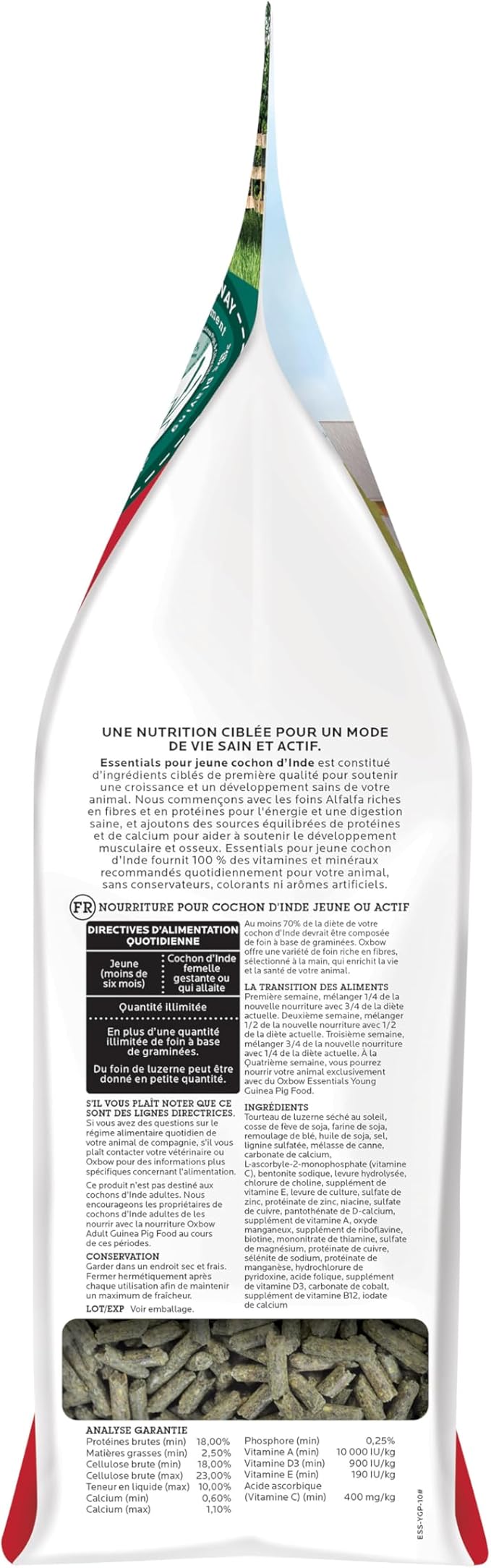 Oxbow Essentials Guinea Pig Food, Young, Made Alfalfa Hay for Guinea Pig, Pet Food Pellets with Vitamin C, Small Animal Pet Products, Made in USA, High Fiber, 10 lb. Bag