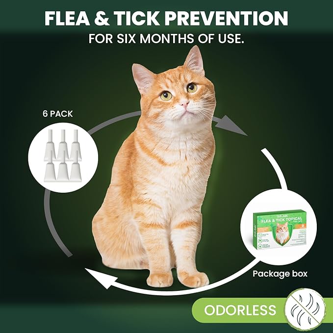 Flea and Tick Prevention for Cats: Flea & Tick Topical for Cats Over 1.5lbs, 6 Dose Flea and Tick Control/Prevention for 6 Months (6 Pack)