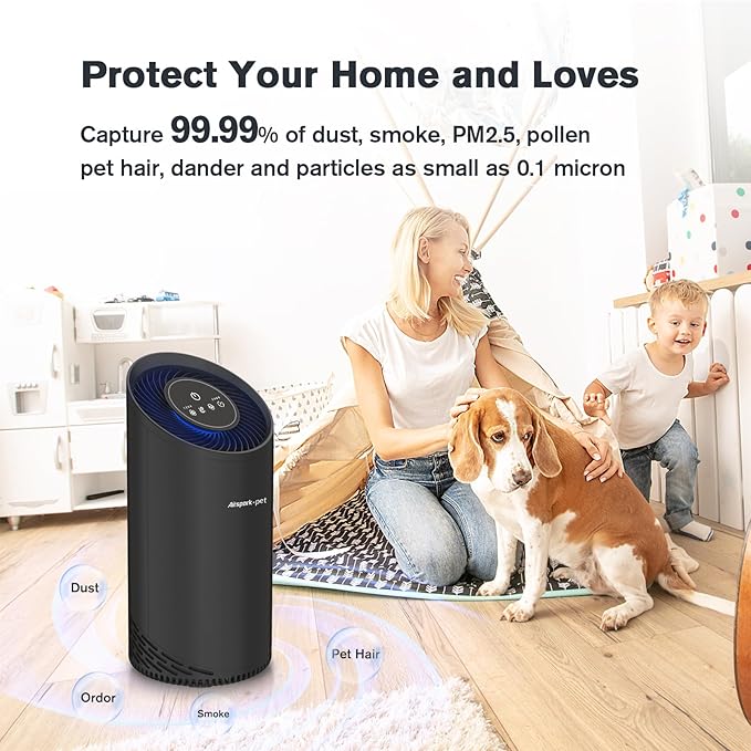 Pet Air Purifiers for Home Pets in Bedroom and Large room. Washable Pet Pre-Filter HEPA Air Purifier for Pet Hair Dander Odors, Filter 99.99% Smoke Dust Dander Pollen, Night Light Sleep Mode