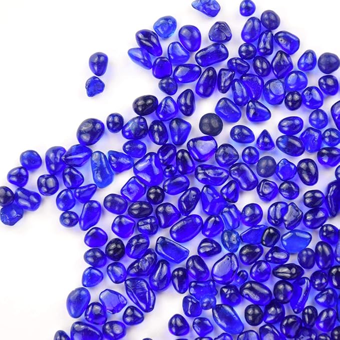 WAYBER Glass Stones, 1Lb/460g Irregular Sea Glass Pebbles Non-Toxic Artificial Gemstones for Gem Display/Vase Filler/Terrarium Flowerpot Aquarium Turtle Tank Decoration, Deep Blue
