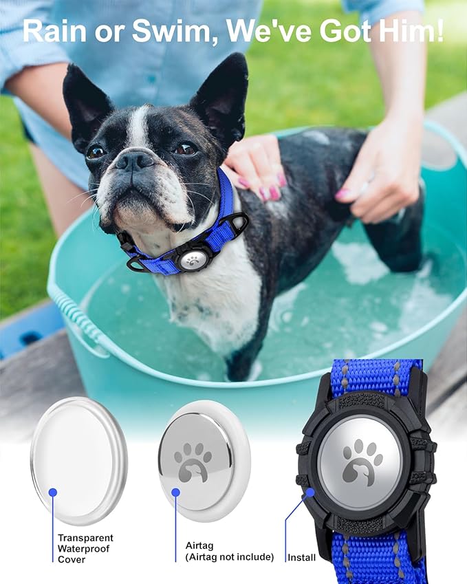 TagME Airtag Dog Collar,Waterproof Reflective Pet Collar with Airtag Holder,Soft Padded and Double D-Rings for Small Dogs,Navy Blue