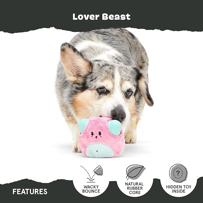 Barkbox Lover Beast Dog Toy for Aggressive Chewers | 2-in-1 Plush & Rubber Dog Toy with Squeaker | Puppy Essentials & Dog Toys to Keep Them Busy