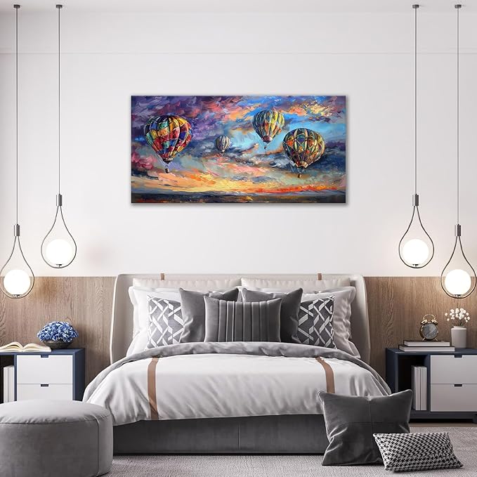 Extra Large Wall Art Hot Air Balloons Canvas Living Room Pictures Framed Prints Colorful Oversize Wall Decor Animal Painting Artwork for Bedroom Dining Home 60"x30"