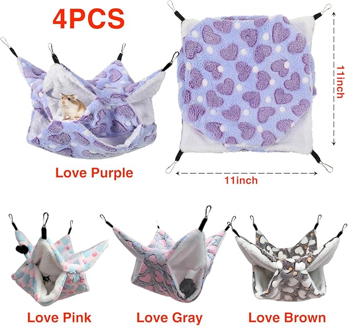 4Pcs Rat Guinea Pig Hanging Hammock Ferret Hanging Bed Pet Cage Hammock Accessories for Small Animals Chinchilla Parrot Sugar Glider Ferret