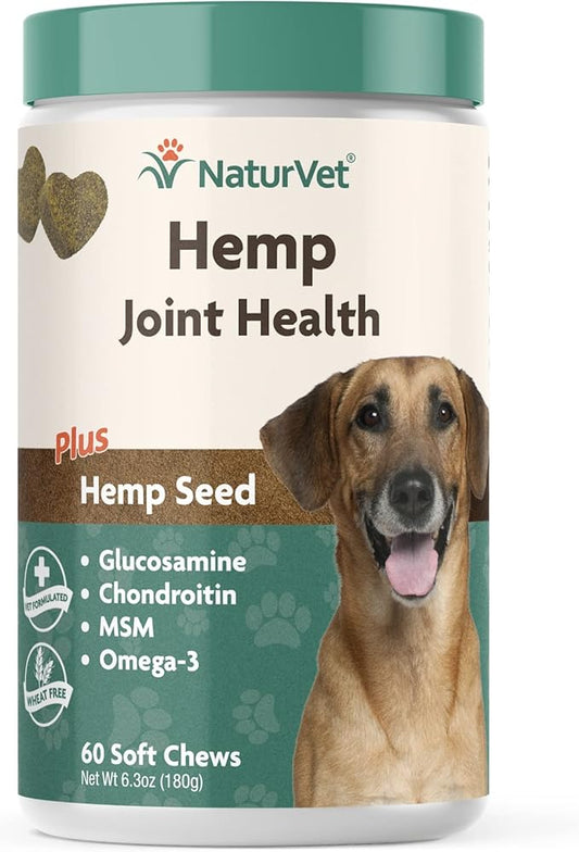 NaturVet Hemp Joint Health, Joint Care Support Supplement for Dogs, Soft Chews, 60ct Made in The USA