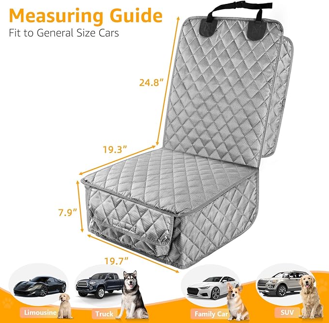 PETICON Waterproof Front Seat Car Cover 2 Pack, Full Protection Dog Car Seat Cover with Side Flaps, Nonslip Scratchproof Captain Chair Seat Cover Fits for Cars, Trucks, SUVs, Jeep, Gray (Gray)