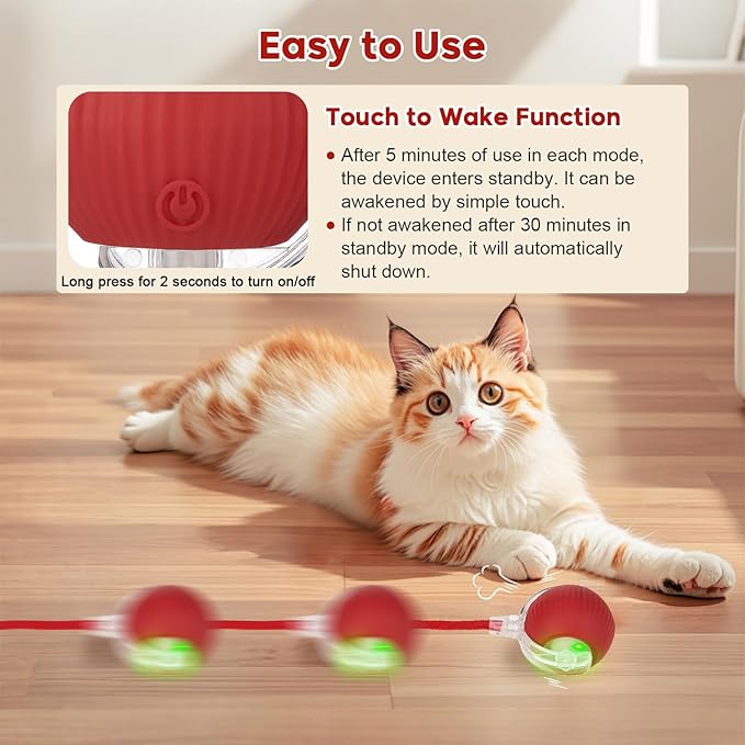 Interactive Cat Toy Dog Toy, Electric Automatic Rolling Moving Toys, Self Activated Play Smart Rolling Ball for Cats & Dogs, Chase Teaser Pet Ball for Bored Indoor Cats/Kittens/Dogs, Rechargeable