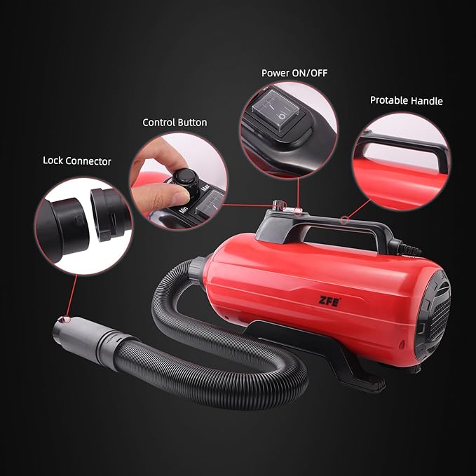 Dog Pet Dryer, 3000W High Velocity Pet Dryer Adjustable Speed Dog Grooming Blower Double Motor, Pet Grooming Hair Drying(4HP), Hot Air Dog Hair Dryer Blower with 2 Nozzle