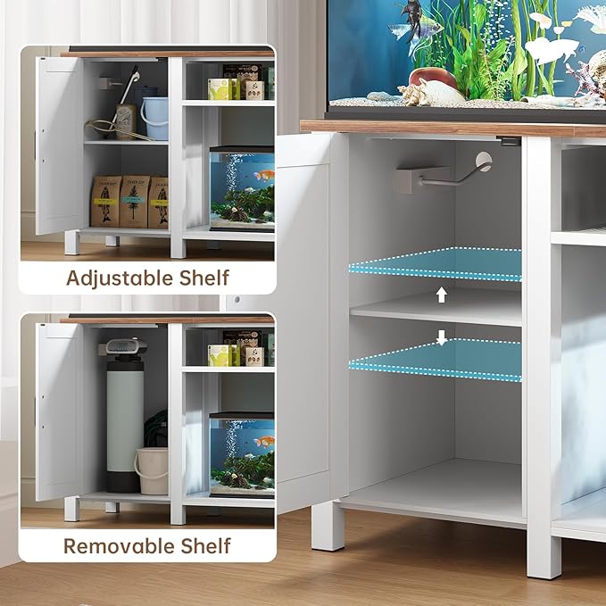 Aquarium Stand with Power Outlets, 55-75 Gallon Heavy Duty Fish Tank Stand with Cabinet Storage & Adjustable Shelf, for Fish Tank, Turtle Tank, Reptile Terrarium, 1000LBS Capacity, White
