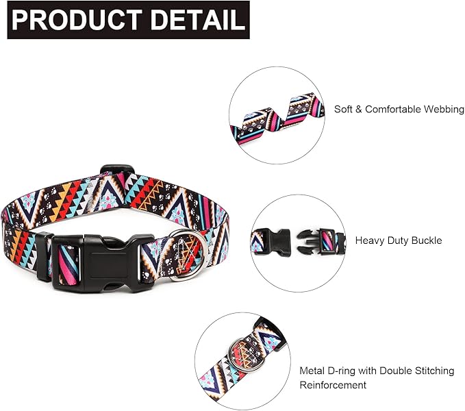 Mercano Adjustable Dog Collar - Special Design Patterns, Soft Nylon Comfortable Durable Pet Collar for Small Medium Large Dogs (XS, Ethnic Pink)