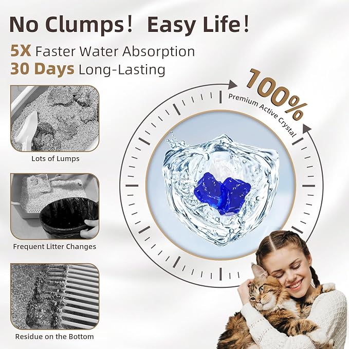 LaSyL Premium Crystal Cat Litter - 8.6 lb, Two Months Lasting - Superior Odor Control & Absorption, Non-Clumping, Low Tracking Silica Gel Safe for Pet, White & Blue (2 Bags of 4.3 lb)