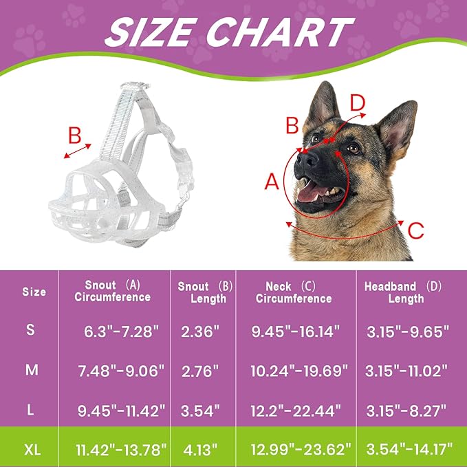 Glow-in-The-Dark Dog Muzzle, Basket Muzzle for Small Medium Large Dogs,Anti-Biting Chewing, Lightweight Cage Design,Allows Drinking & Panting,for Grooming & Training(Transparent Size XL)