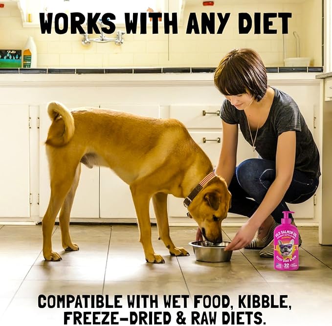 Wild Alaskan Salmon Oil for Dogs & Cats - Pure Fish Omega 3 6 9 Liquid EPA DHA Fatty Acids - Skin & Coat Supplement - Supports Joint Function, Brain, Eye, Immune & Heart Health - Made in USA 32 oz