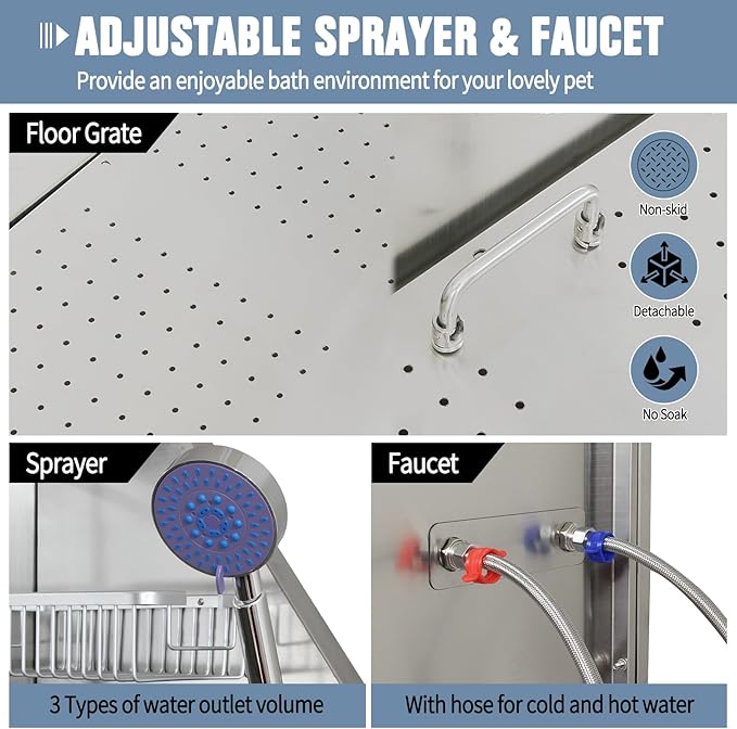 50" Dog Bathing Station for Large Dogs, Stainless Steel Dog Pet Washing Station, Professional Dog Grooming Tub, Pet Wash Bath Station (50" Left Door)