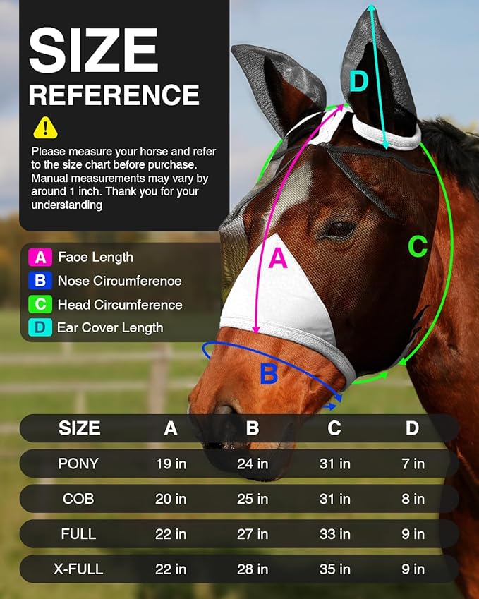 Hilltown Adjustable Fly Mask for Horse with Ears - UV-Block, Large Eye Space, Breathable, Built to Last, Comfort Fit - Horse Fly Mask for Daily Stable, Hot Weather Riding & Competition - Full, Grey