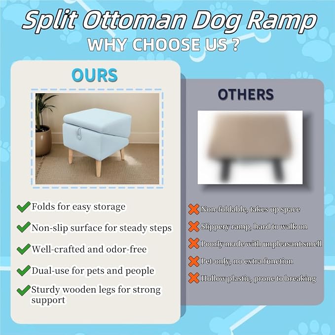 Split Ottoman Dog Ramp, Folding Pet Ramps Stairs for Couch, Pet Ramps Stairs for Small and Large Dogs, Holds up to 220 lbs (Beige - 2 Pads & 2 Covers, One Size)