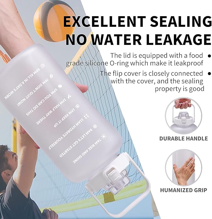 64oz,100oz,128oz Large Motivational Water Bottle with Time Marker, Leakproof & BPA Free Half Gallon Big Water Bottle with Straw Handle Tritan Frosted Water Jug for Gym,Fitness,Outdoor Sports