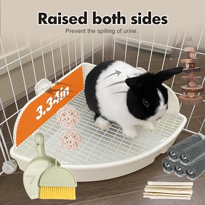 RUBYHOME Rabbit Litter Box Large Bunny Guinea Pig Corner Litter Box Potty Trainer Bigger Pet Pan Hamster Bedding Cage Litter Fanshaped for Adult Guinea Pigs Chinchilla Ferret, 20 in x 13.2 in x 6 in