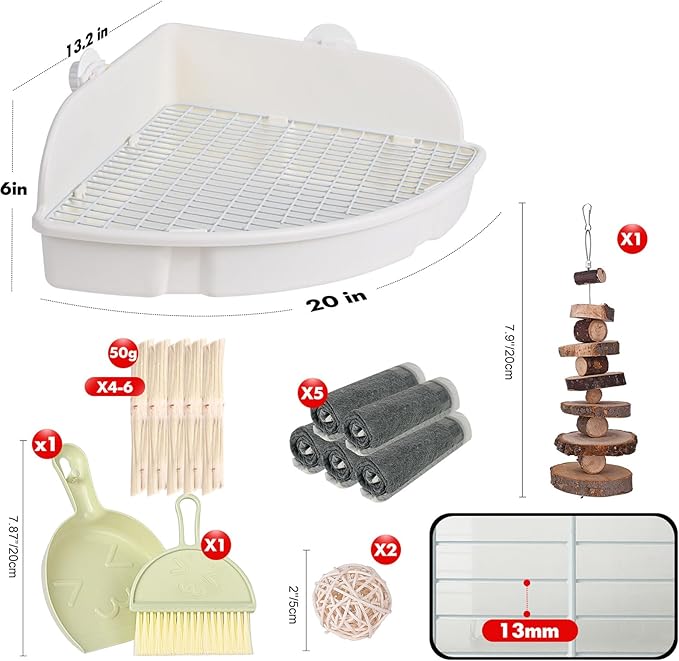 RUBYHOME Rabbit Litter Box Large Bunny Guinea Pig Corner Litter Box Potty Trainer Bigger Pet Pan Hamster Bedding Cage Litter Fanshaped for Adult Guinea Pigs Chinchilla Ferret, 20 in x 13.2 in x 6 in