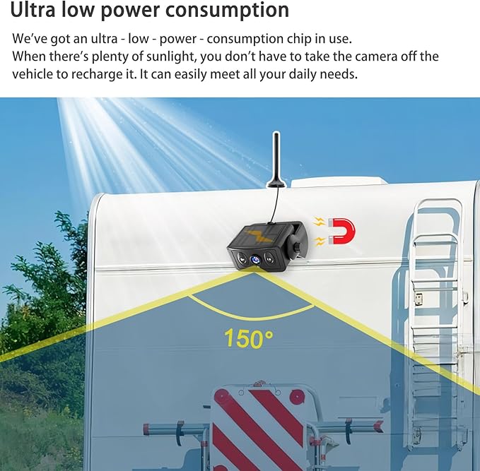 Wireless Backup Camera for Trucks & RVs, Solar - Powered - Magnetic, Portable, No - Drill, No - Wire Easy Install, Night Vision, Rechargeable with 5" HD Monitor systems for Car, Camper, Trailer