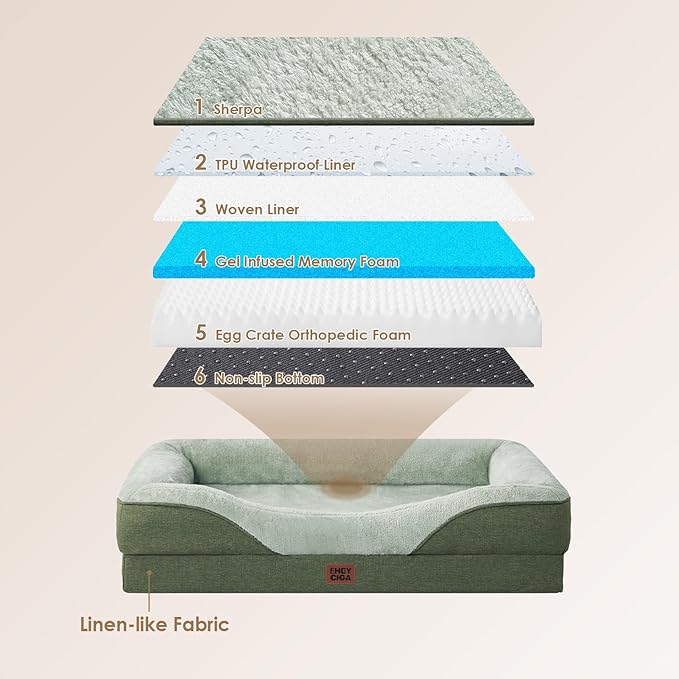 EHEYCIGA Memory Foam Dog Bed for Medium Size, Orthopedic Dog Sofa with Sides and Waterproof Liner, Washable Bolster Pet Couch with Removable Cover, 35x22x6.5 Inch, Green