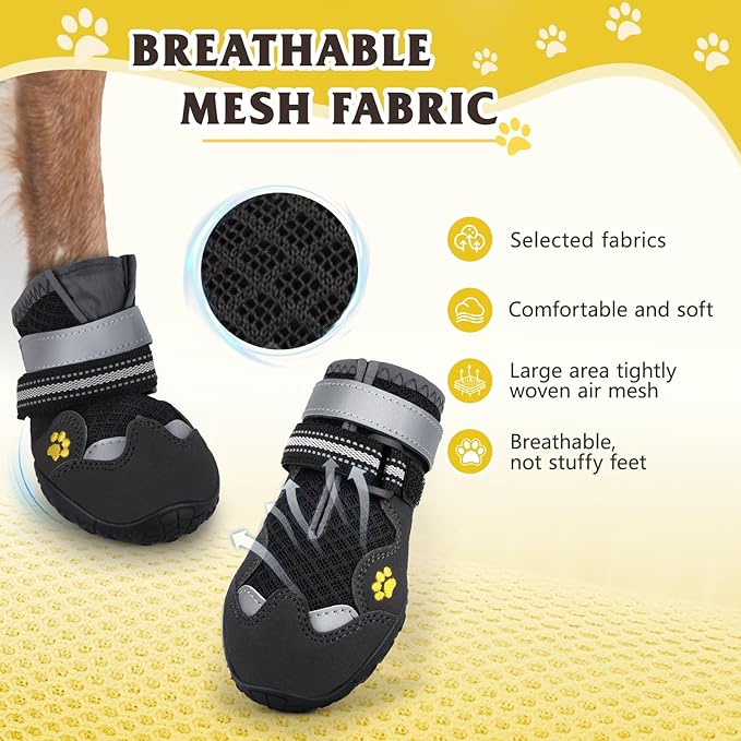 Dog Shoes for Large Medium Small Dog, Mesh Breathable Dog Shoes for Hot Pavement, Anti-Slip Dogs Boots Paw Protectors with Reflective for Outdoor Walking Indoor Hardfloors (Size 5)