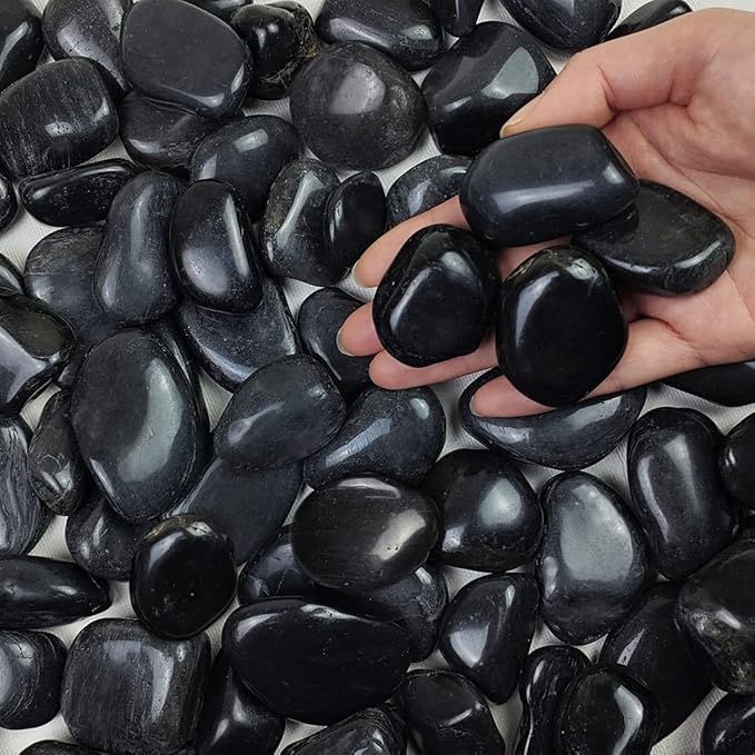 5 lbs Natural Polished Black River Rocks, 1-2 inch Decorative Pebbles for Indoor Plants. Black Stones for Planters, Vase, Garden Landscape Rocks and Outdoor Decorative Stones