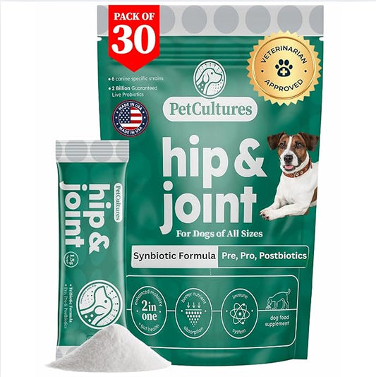 Hip and Joint Synbiotic Formula - 600mg Glucosamine, Chondroitin, MSM, and Probiotics in 30 Packs
