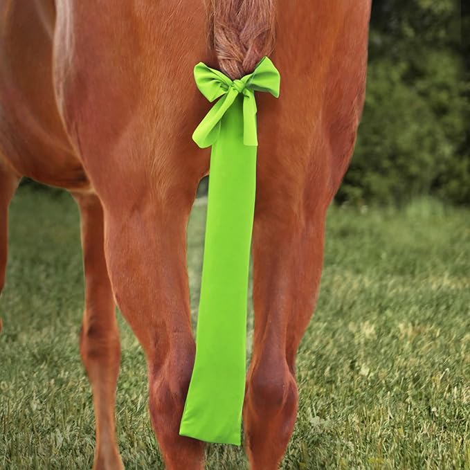Harrison Howard Stretchy Tail Bag Breathable Horse Tail Guard Slip on Design Protect Horse Tail 2 Strand Closure Straps Keep Tail Clean & Protected 22" L Length Makes Grooming Easy-Fluro Lime