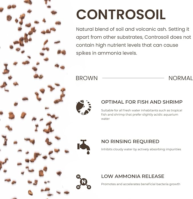 Ultum Nature Systems Controsoil - Freshwater Aqua Soil Substrate for Fish, Shrimp, Live Plant Propagation and Aquascaping - 6.8pH Low Ammonia, Volcanic Ash - Brown, Normal (10 Liter | 20LB)