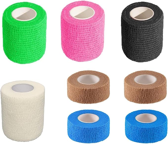 Self Adhesive Tape Wrap 8 Rolls,Non-Woven Self Adherent Vet Wrap Tape,(2 in+1 in) x 5 Yard | Cohesive Bandage Tape for Wrist & Ankle,Elastic Grip Cover (6Color-Mixed)
