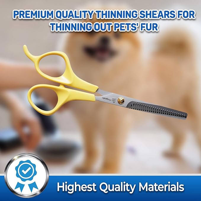 PET MAGASIN Dog Grooming Scissors Straight Thinning Yellow Stainless Steel Professional Grooming Shears for Dogs and Pets