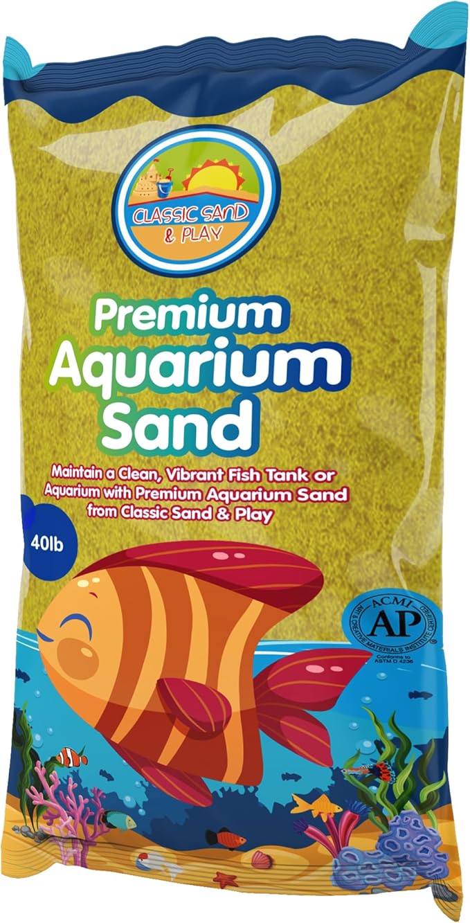 CLASSIC SAND & PLAY Natural Aquarium Sand for Freshwater and Saltwater Tanks, 40 lb. Bag, Improves Filter Life and Filtration Process, Pre-Washed Fine Sand, Yellow